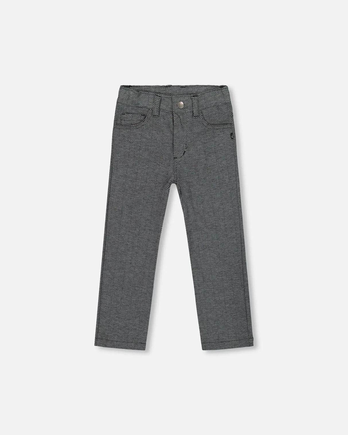 Stretch Jacquard Pants Grey Herringbone | Deux par Deux | Jenni Kidz