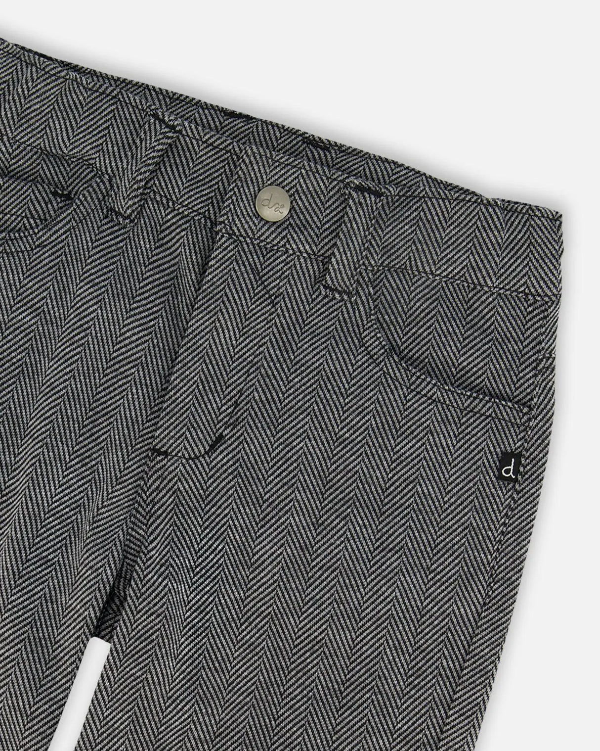 Stretch Jacquard Pants Grey Herringbone | Deux par Deux | Jenni Kidz