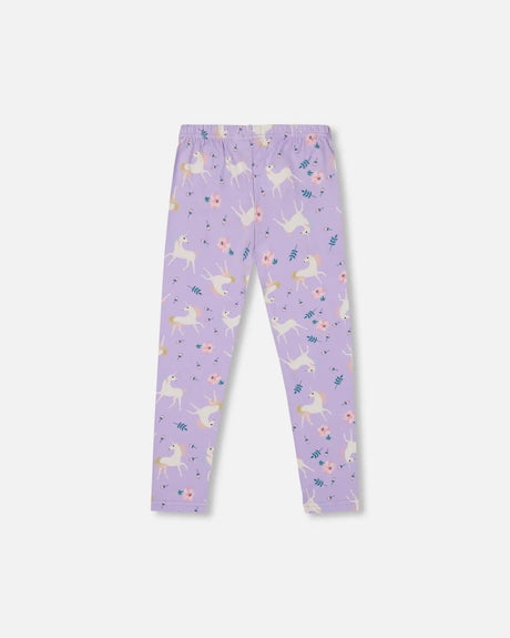 Stretch Jersey Leggings Lilac Unicorn Print | Deux par Deux | Jenni Kidz