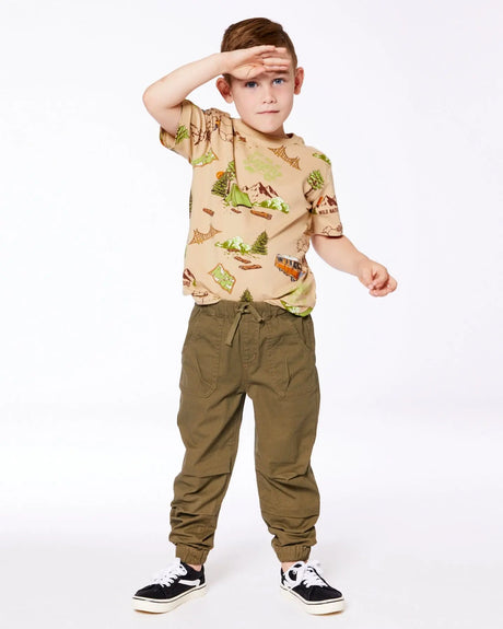 Stretch Twill Jogger Pant Dark Olive Green | Deux par Deux | Jenni Kidz