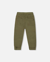 Stretch Twill Jogger Pant Dark Olive Green | Deux par Deux | Jenni Kidz