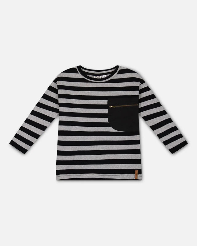 Striped Rib T-Shirt Black | Deux par Deux | Jenni Kidz