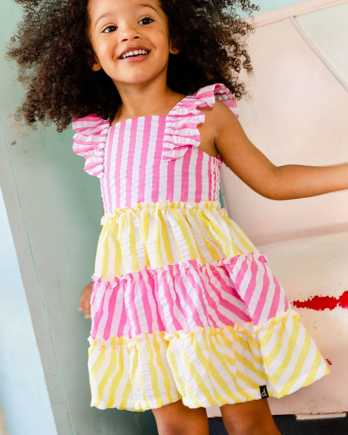 Striped Seersucker Dress Bubble Gum Pink | Deux par Deux | Jenni Kidz