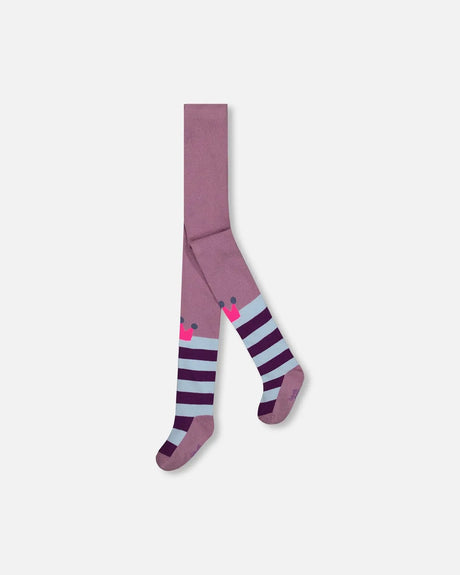 Striped Tights With Crown Knees Mauve | Deux par Deux | Jenni Kidz