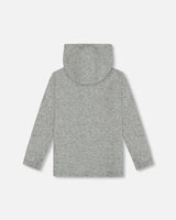 Super Soft Brushed Hooded T-Shirt With Pocket Dark Gray Mix | Deux par Deux | Jenni Kidz