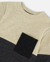 Super Soft Colorblock Top With Quilted Pocket Beige And Black | Deux par Deux | Jenni Kidz