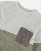Super Soft Colorblock Top With Quilted Pocket Gray And Sage | Deux par Deux | Jenni Kidz