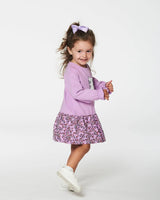 Super Soft Dress With Print Skirt Lilac Mini Flowers | Deux par Deux | Jenni Kidz