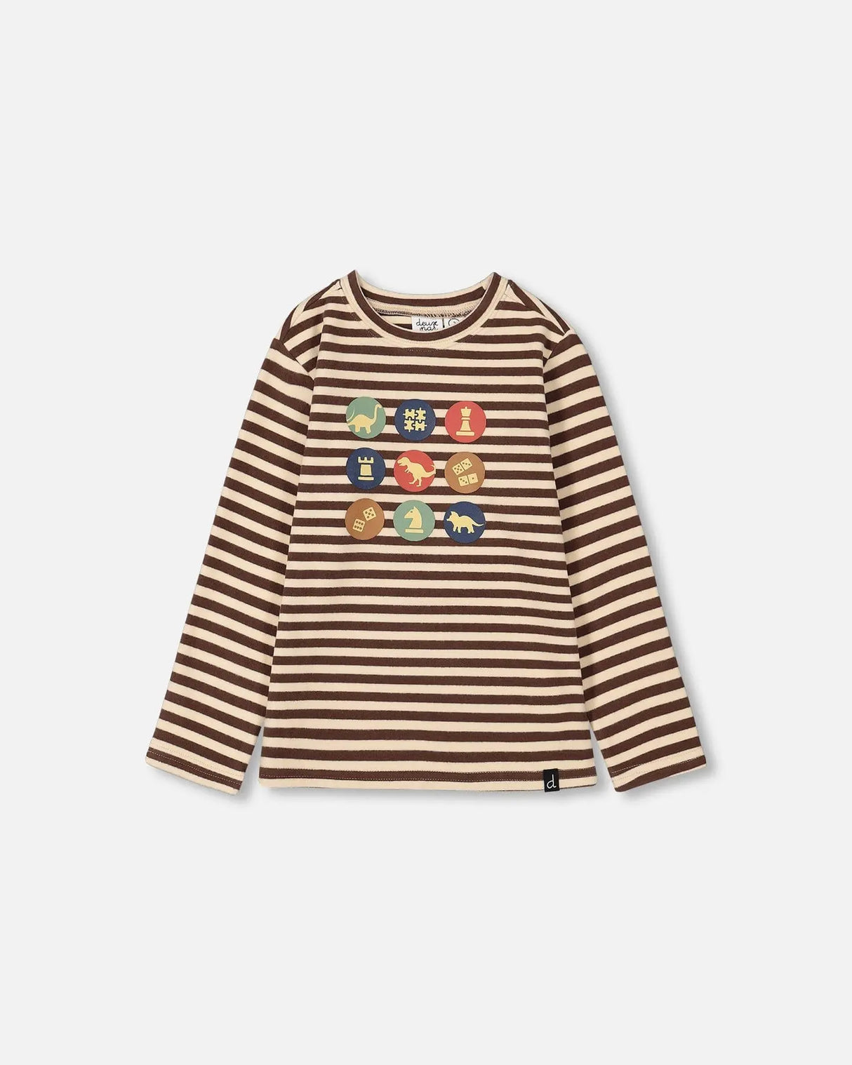 Super Soft Heavy Jersey Brushed T-Shirt With Print Brown And Beige Stripe | Deux par Deux | Jenni Kidz