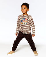 Super Soft Heavy Jersey Brushed T-Shirt With Print Brown And Beige Stripe | Deux par Deux | Jenni Kidz