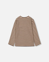 Super Soft Heavy Jersey Brushed T-Shirt With Print Brown And Beige Stripe | Deux par Deux | Jenni Kidz