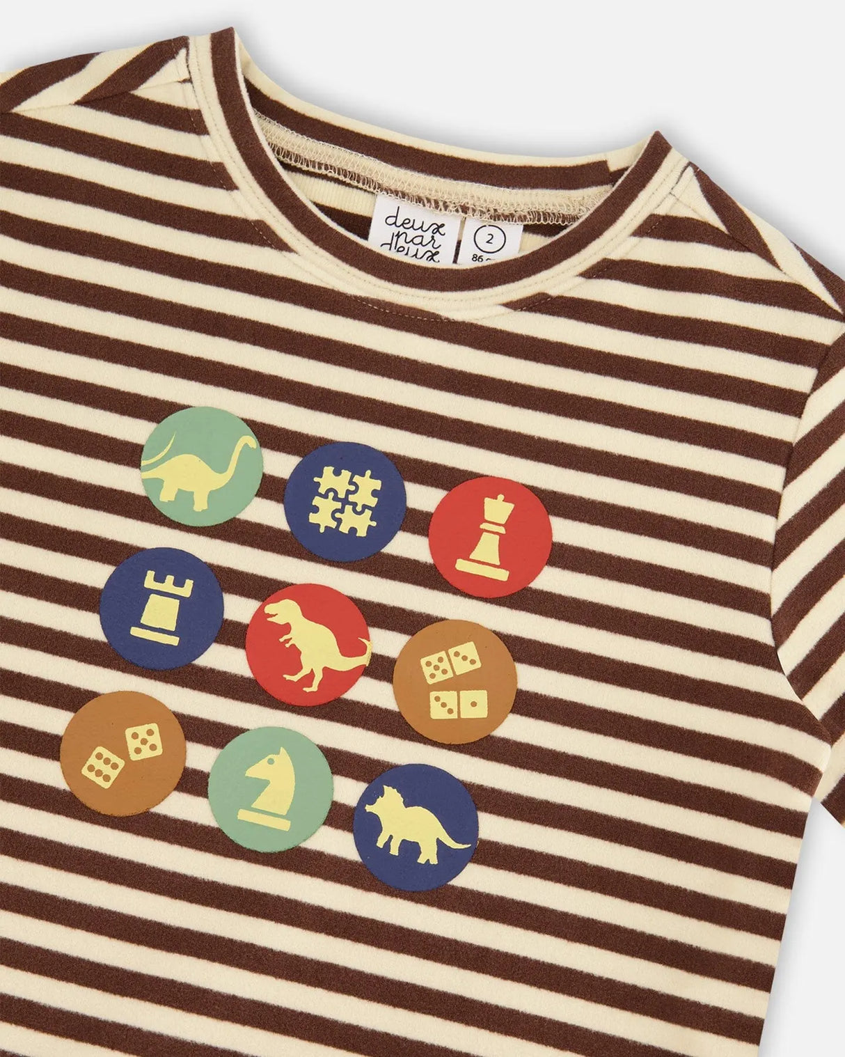 Super Soft Heavy Jersey Brushed T-Shirt With Print Brown And Beige Stripe | Deux par Deux | Jenni Kidz