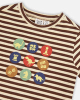 Super Soft Heavy Jersey Brushed T-Shirt With Print Brown And Beige Stripe | Deux par Deux | Jenni Kidz