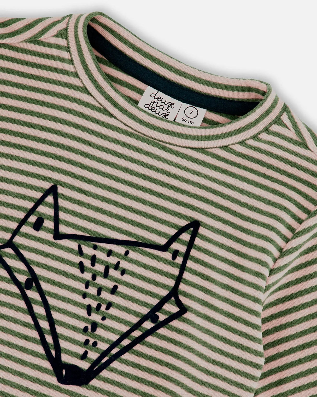 Super Soft Striped T-Shirt With Print Green And Beige | Deux par Deux | Jenni Kidz