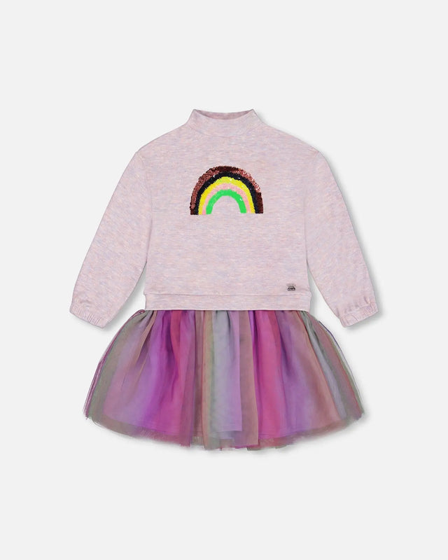 Super Soft Sweatshirt Dress With Rainbow Tulle Skirt | Deux par Deux | Jenni Kidz