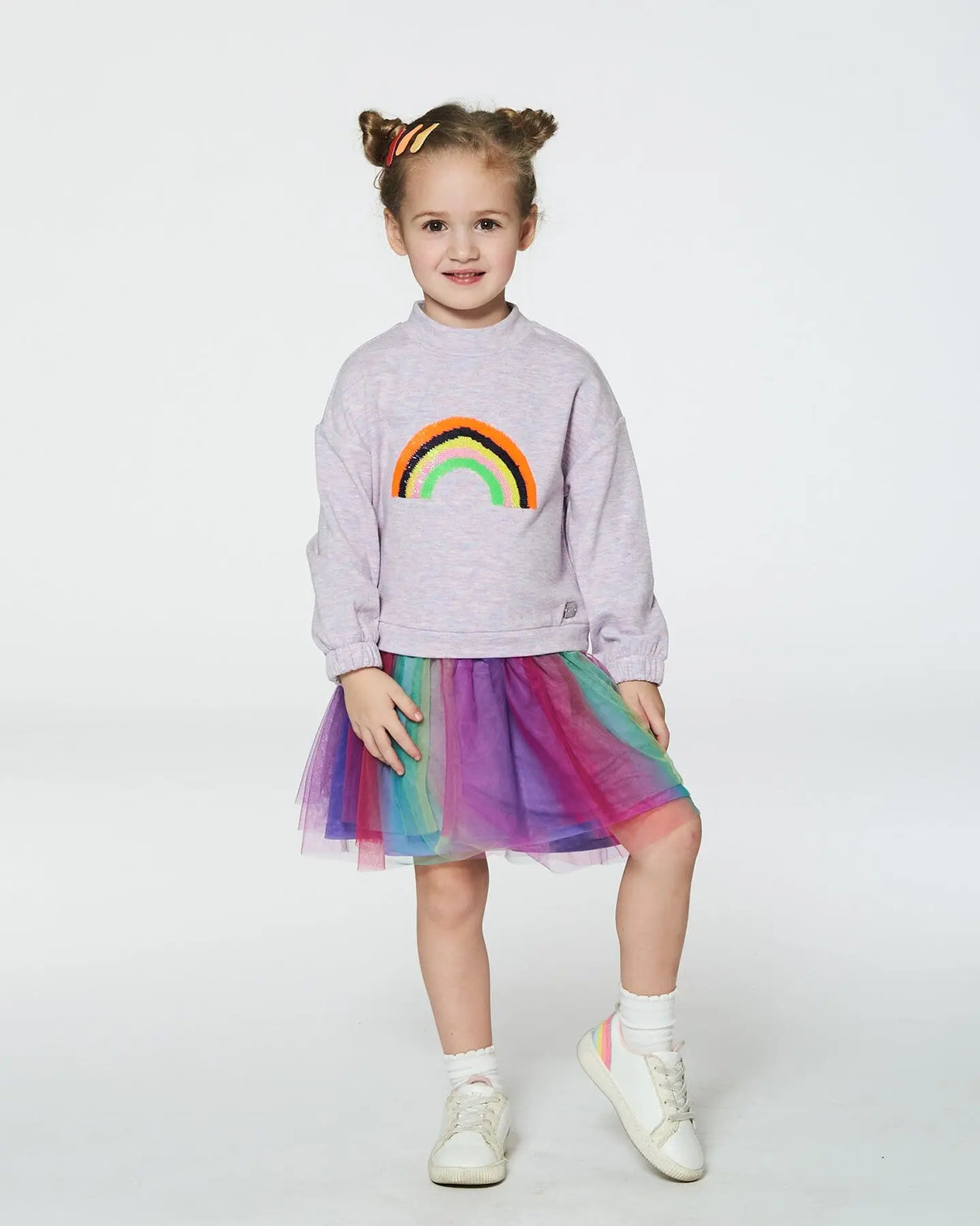 Super Soft Sweatshirt Dress With Rainbow Tulle Skirt | Deux par Deux | Jenni Kidz