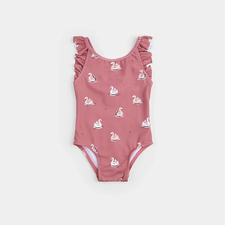 Swan Balloon Print On Jazzberry One-Piece Swimsuit | Petit Lem