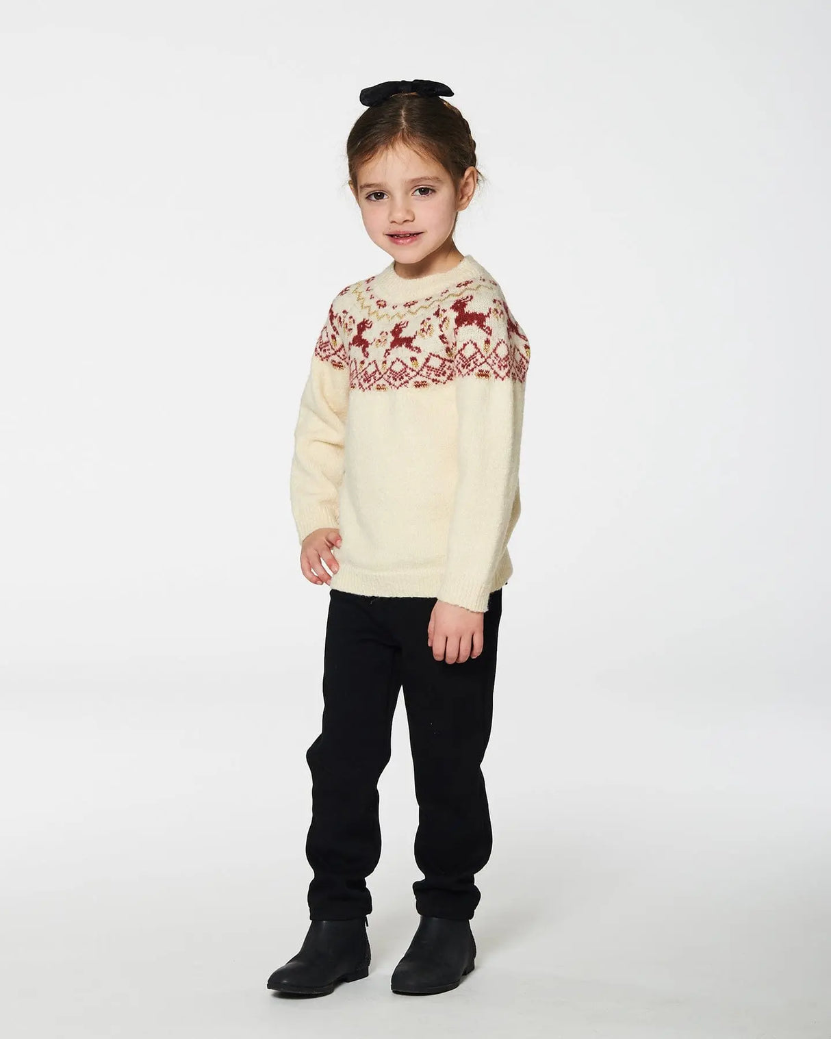 Sweater With Christmas Intarsia Off White And Red | Deux par Deux | Jenni Kidz