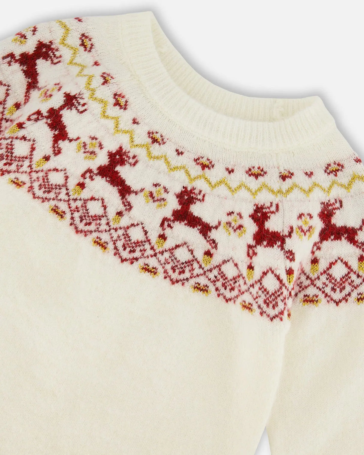 Sweater With Christmas Intarsia Off White And Red | Deux par Deux | Jenni Kidz