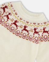 Sweater With Christmas Intarsia Off White And Red | Deux par Deux | Jenni Kidz