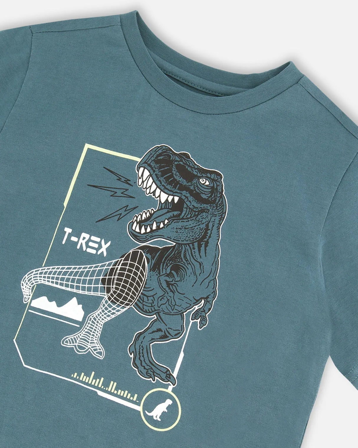 T-Shirt Pine Green Dinosaur Print | Deux par Deux | Jenni Kidz