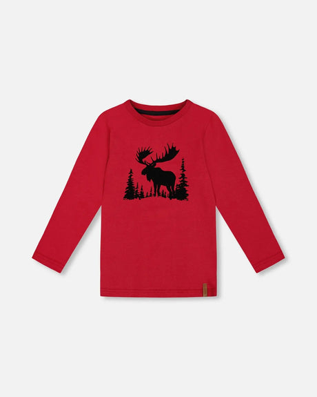 T-Shirt Red With Moose Print | Deux par Deux | Jenni Kidz