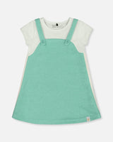 Terry Cloth Dress Turquoise And Off-White | Deux par Deux | Jenni Kidz