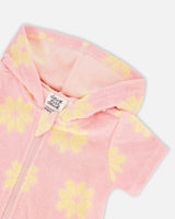 Terry Cloth Hooded Romper Pink Printed Daisies | Deux par Deux | Jenni Kidz