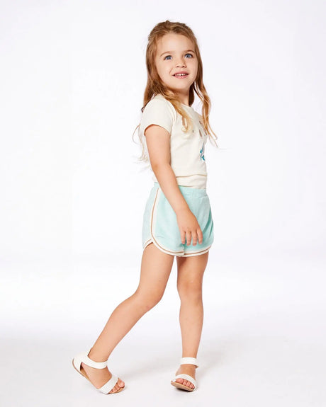 Terry Cloth Short Turquoise And Beige | Deux par Deux | Jenni Kidz