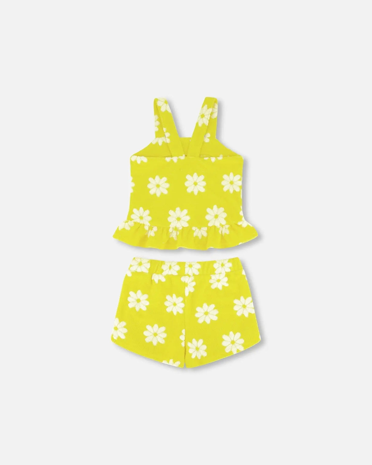 Terry Cloth Tank Top And Short Set Yellow Printed Daisies | Deux par Deux | Jenni Kidz