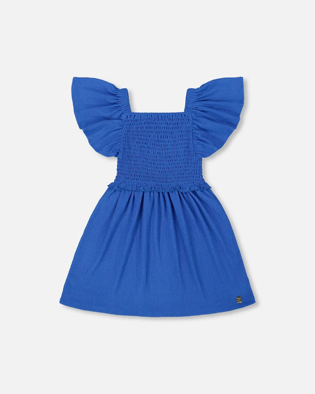 Textured Smocked Dress Royal Blue | Deux par Deux | Jenni Kidz