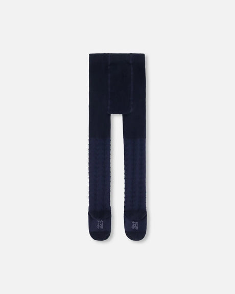 Tonal Jacquard Tights Navy | Deux par Deux | Jenni Kidz