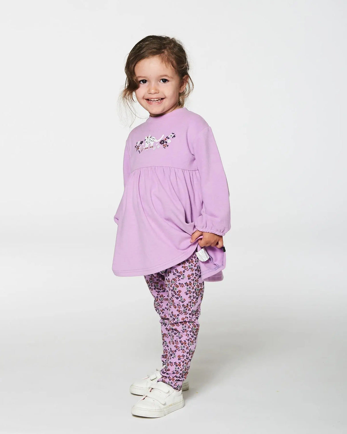 Tunic And Printed Leggings Set Lilac Mini Flowers | Deux par Deux | Jenni Kidz