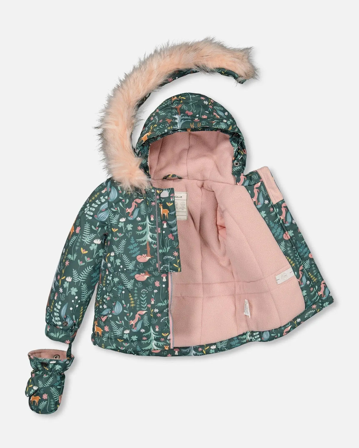 Two Piece Baby Snowsuit Silver Pink Printed Woodland Animals | Deux par Deux | Jenni Kidz