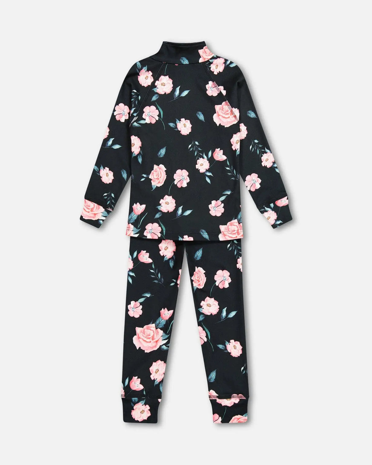 Two Piece Black Thermal Underwear Set With Rose Print | Deux par Deux | Jenni Kidz