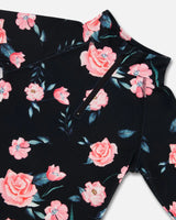 Two Piece Black Thermal Underwear Set With Rose Print | Deux par Deux | Jenni Kidz