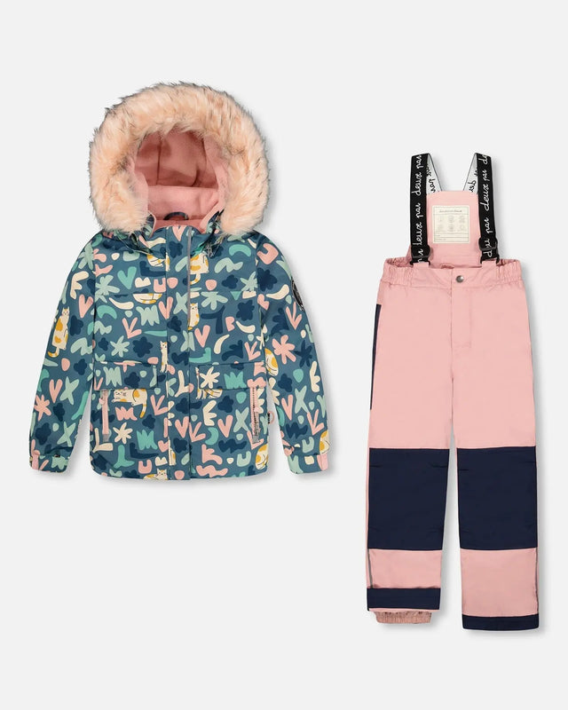 Two-Piece Discover Snowsuit With Printed Jacket Dusty Pink | Deux par Deux | Jenni Kidz