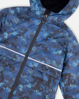 Two Piece Hooded Coat And Pant Mid-Season Set Blue Printed Bike And Black | Deux par Deux | Jenni Kidz
