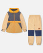 Two Piece Hooded Coat And Pant Mid-Season Set Colorblock Beige, Grey And Orange | Deux par Deux | Jenni Kidz