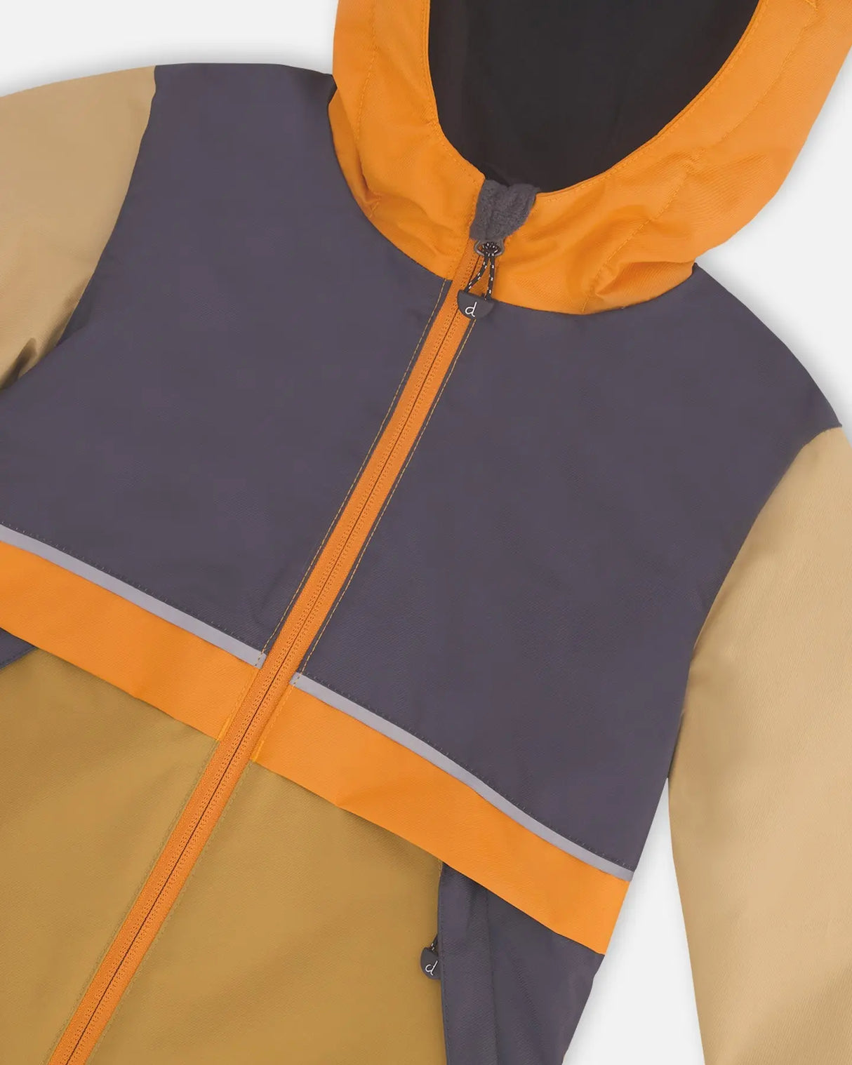 Two Piece Hooded Coat And Pant Mid-Season Set Colorblock Beige, Grey And Orange | Deux par Deux | Jenni Kidz