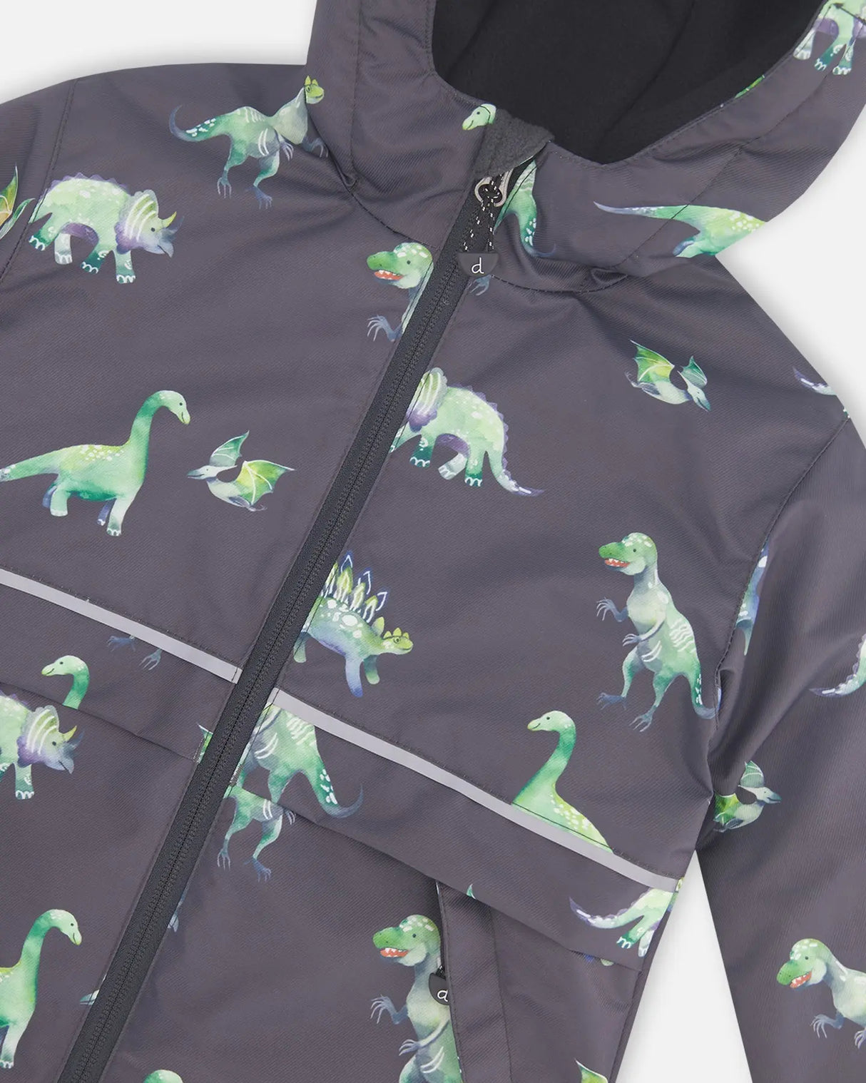 Two Piece Hooded Coat And Pant Mid-Season Set Grey Printed Dinosaurs | Deux par Deux | Jenni Kidz
