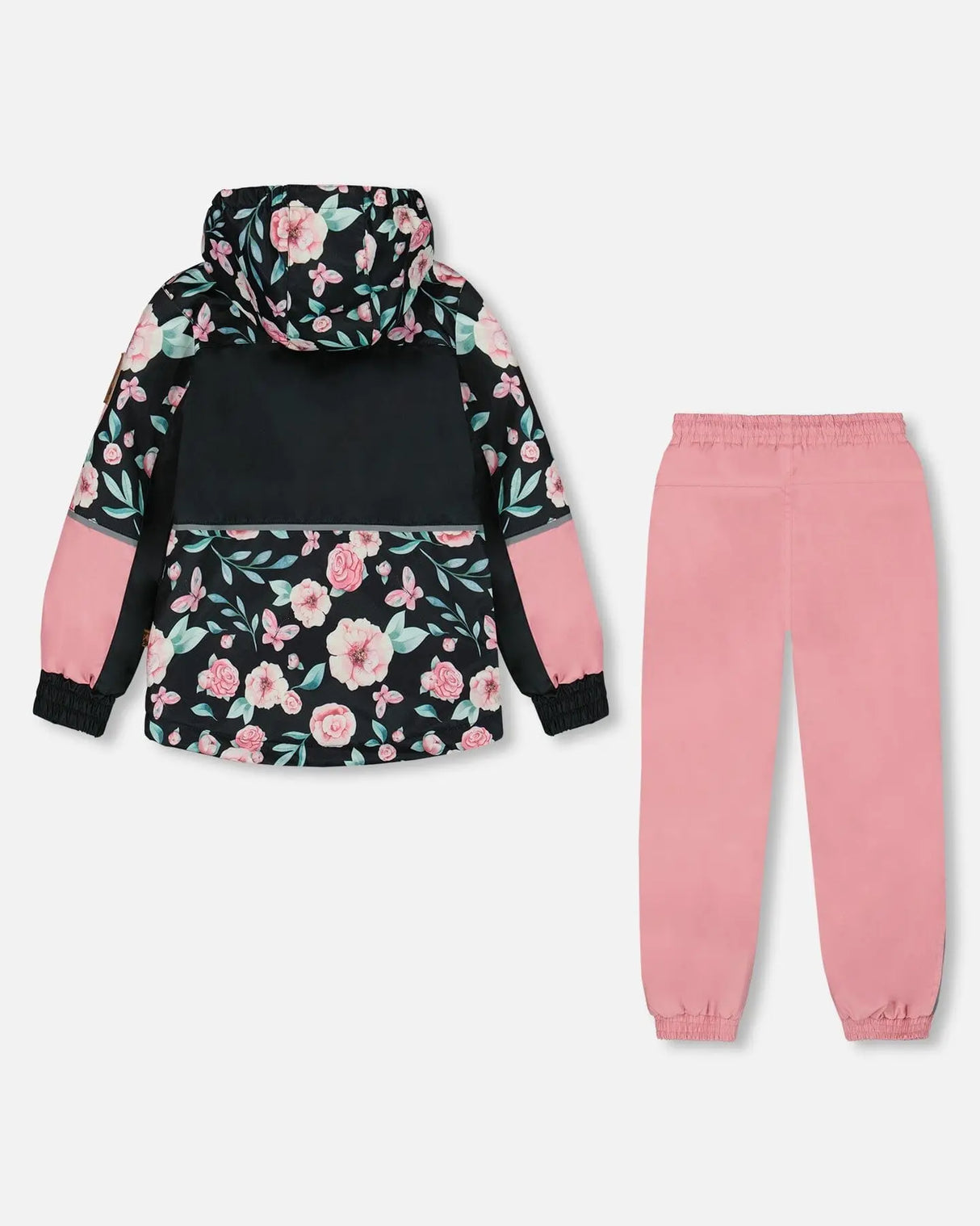 Two-Piece Mid-Season Outerwear Set Pink, Black, And Flowers | Deux par Deux | Jenni Kidz