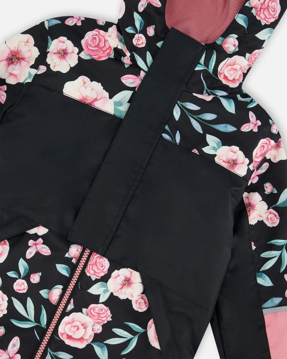 Two-Piece Mid-Season Outerwear Set Pink, Black, And Flowers | Deux par Deux | Jenni Kidz