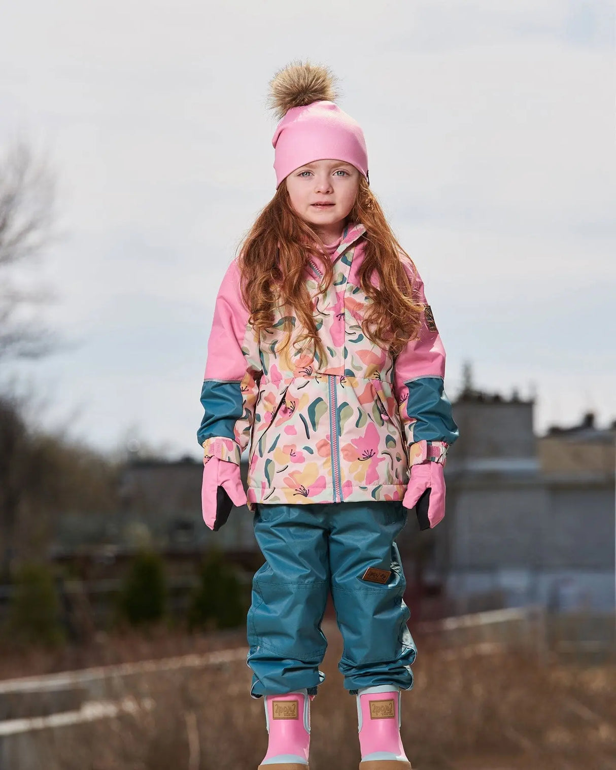 Two-Piece Mid-Season Outerwear Set Sage, Pink, And Flowers On Beige | Deux par Deux | Jenni Kidz