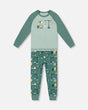 Two-Piece Organic Cotton Pajama Set Teal Construction Print | Deux par Deux | Jenni Kidz