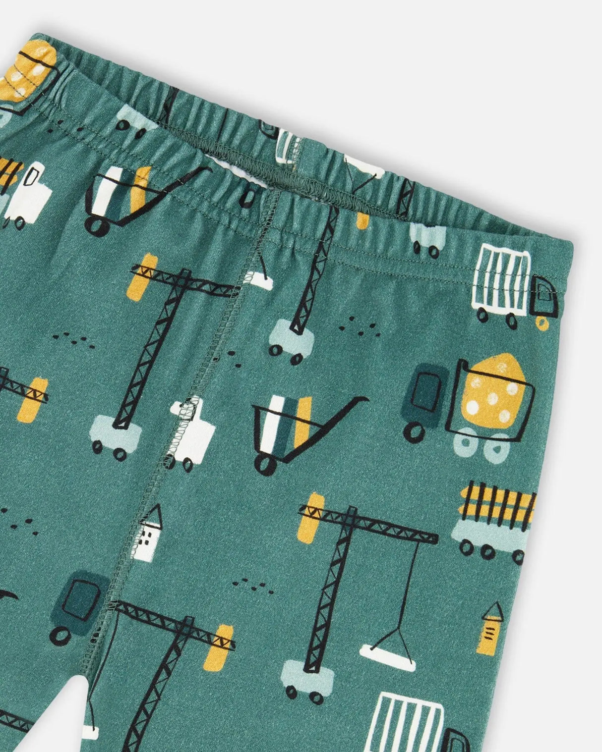 Two-Piece Organic Cotton Pajama Set Teal Construction Print | Deux par Deux | Jenni Kidz