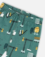 Two-Piece Organic Cotton Pajama Set Teal Construction Print | Deux par Deux | Jenni Kidz