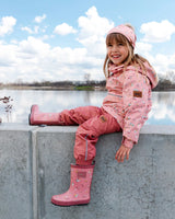 Two Piece Printed Coat And Pant Mid-Season Set Pink Little Flowers Print | Deux par Deux | Jenni Kidz