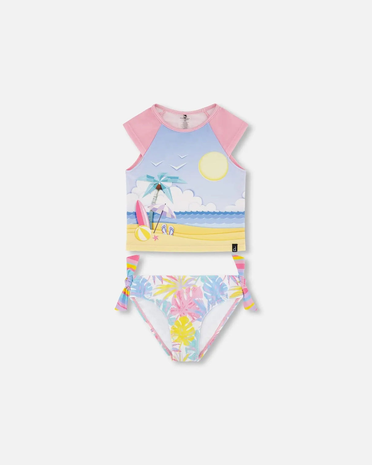 Two Piece Rashguard Swimsuit Palm Leaf Pastel Print | Deux par Deux | Jenni Kidz