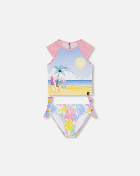 Two Piece Rashguard Swimsuit Palm Leaf Pastel Print | Deux par Deux | Jenni Kidz